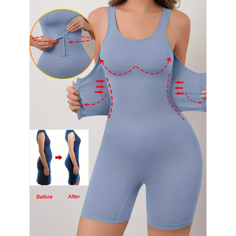 

2025Женское боди с высокой поддержкой — бесшовное двухслойное прессованное подтяжка и контроль живота, регулируемая талия с застежкой спереди