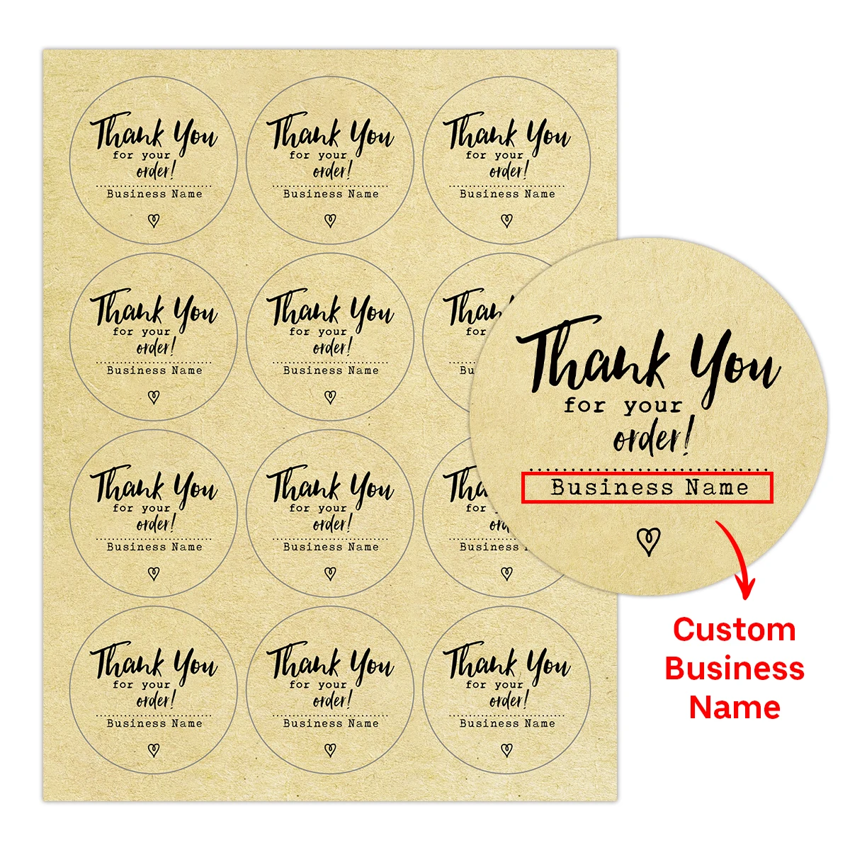 120 قطعة-10 أوراق ملصقات شكر مستديرة مخصصة ، اسم عمل شخصي ، ملصق ورق كرافت لطلب الأعمال الصغيرة ، هدية حفلة #1
