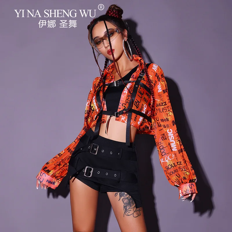 Adult Women Dance Costume Jazz Dance Outfit Practice Suit Performance Hip Hop Street Dance Bar Dj Stage Performance Costume Set