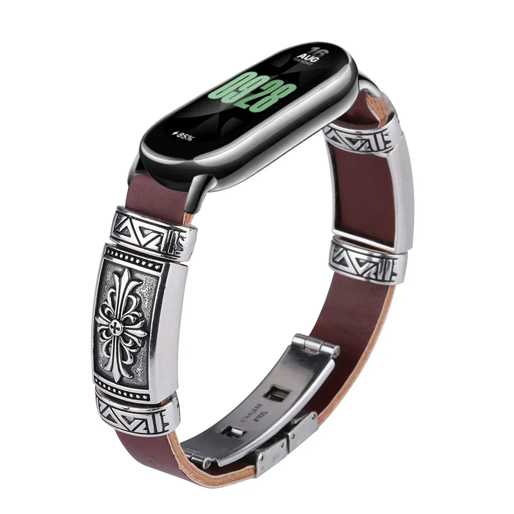 Correa de Metal para reloj inteligente, pulsera de cuero para Xiaomi Mi Band 9, correa de muñeca para Mi Band 8, NFC, correa de repuesto tejida