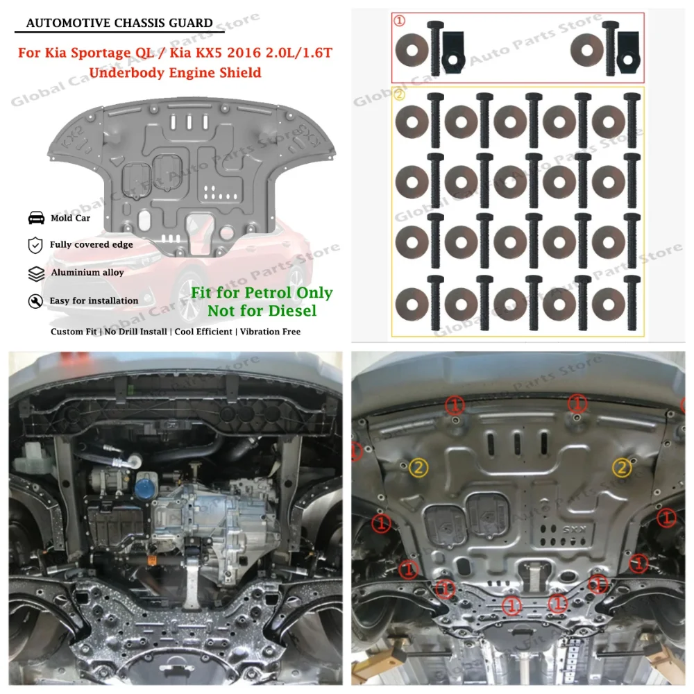 For Petrol Only Not Diesel Engine Skid Plate Chassis Guard For Kia Sportage QL / KX5 2016 1.6T 2.0L Engine Under Cover Protector