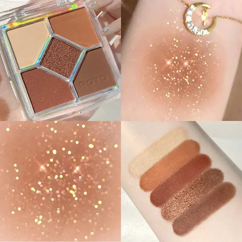 Mini sombra de ojos con lentejuelas, 5 colores, rejilla Universal de cinco cuadrados, paleta de sombra de ojos con brillo mate modificado, cosméticos, maquillaje de sombra de ojos