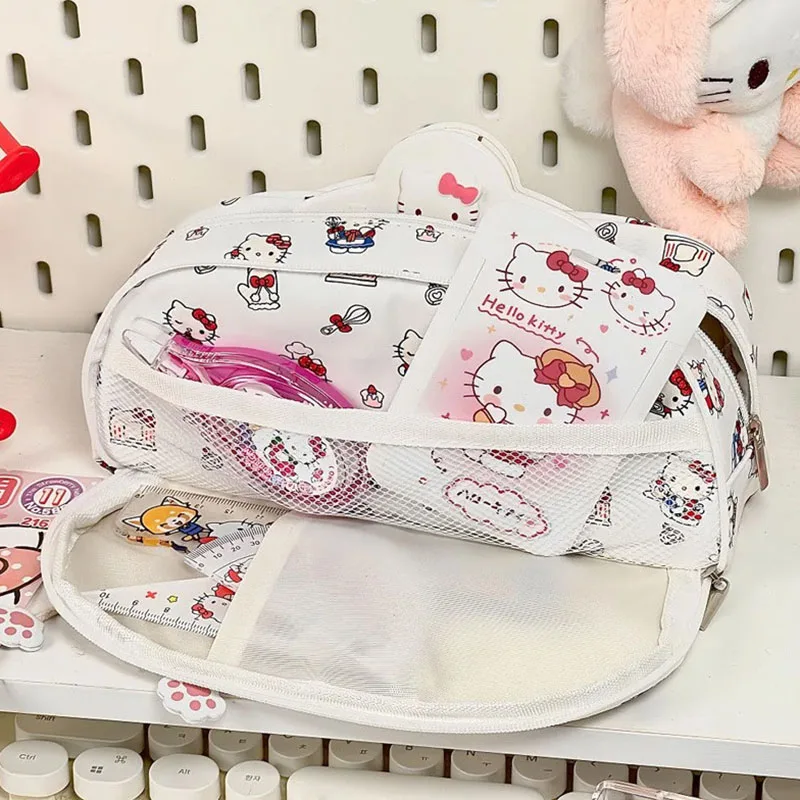 Sanrio Hello Kitty 2 Layers Pen Box Anime Printed Pochacco White Pencil Case Large Capacity Girl Korean School Offices Supplies