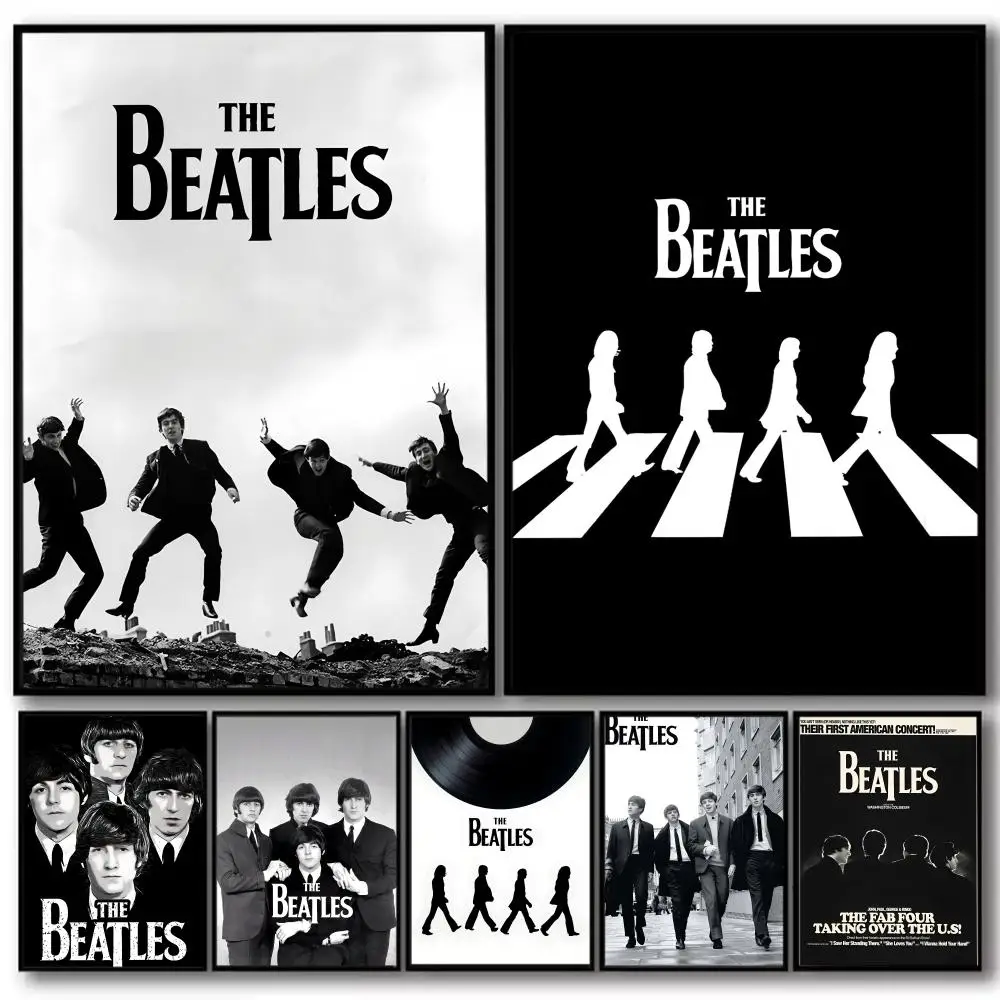 Retro Band B-Beatles Painting Calligraphy High-Quality Cotton Canvas Poster Wall Art for Living Room Modern Coffee House Decor