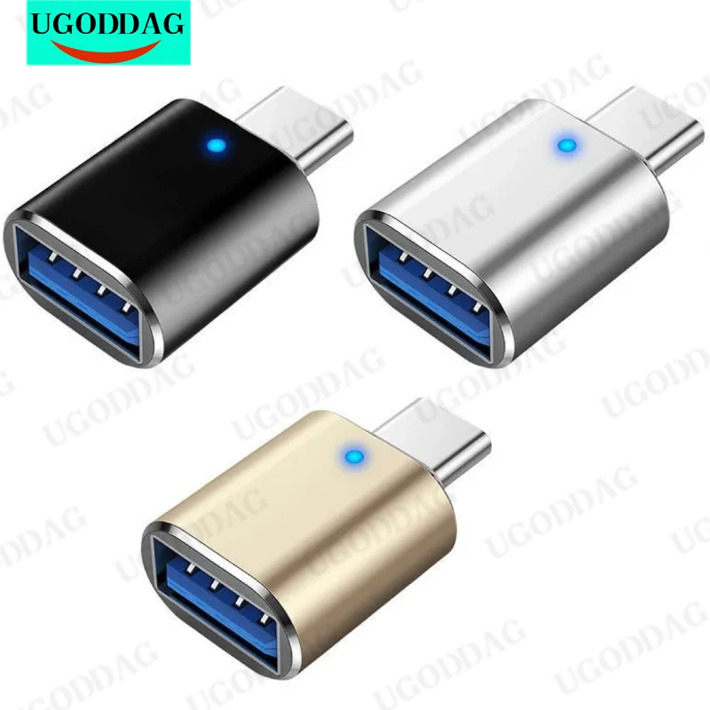 LED USB 3.0 To Type C Adapter OTG To USB C USB-A To Micro USB Type-C Female Connector For Samsung Xiaomi POCO Adapters