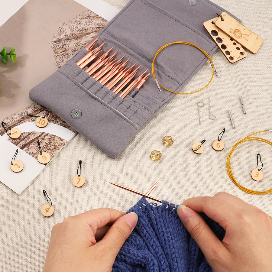 Interchangeable Circular Knitting Needles Set 13pairs 3.0-10.0mm Aluminum Crochet Hooks DIY Knitting Tools Accessories Kit