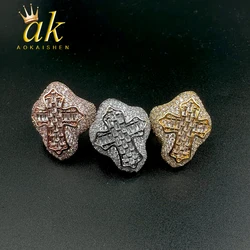 Aokaishen Cross Finger Ring Full Iced Out Zircon Prong Cubic Zirconia Fashion Luxulry Women Hip Hop Jewelry