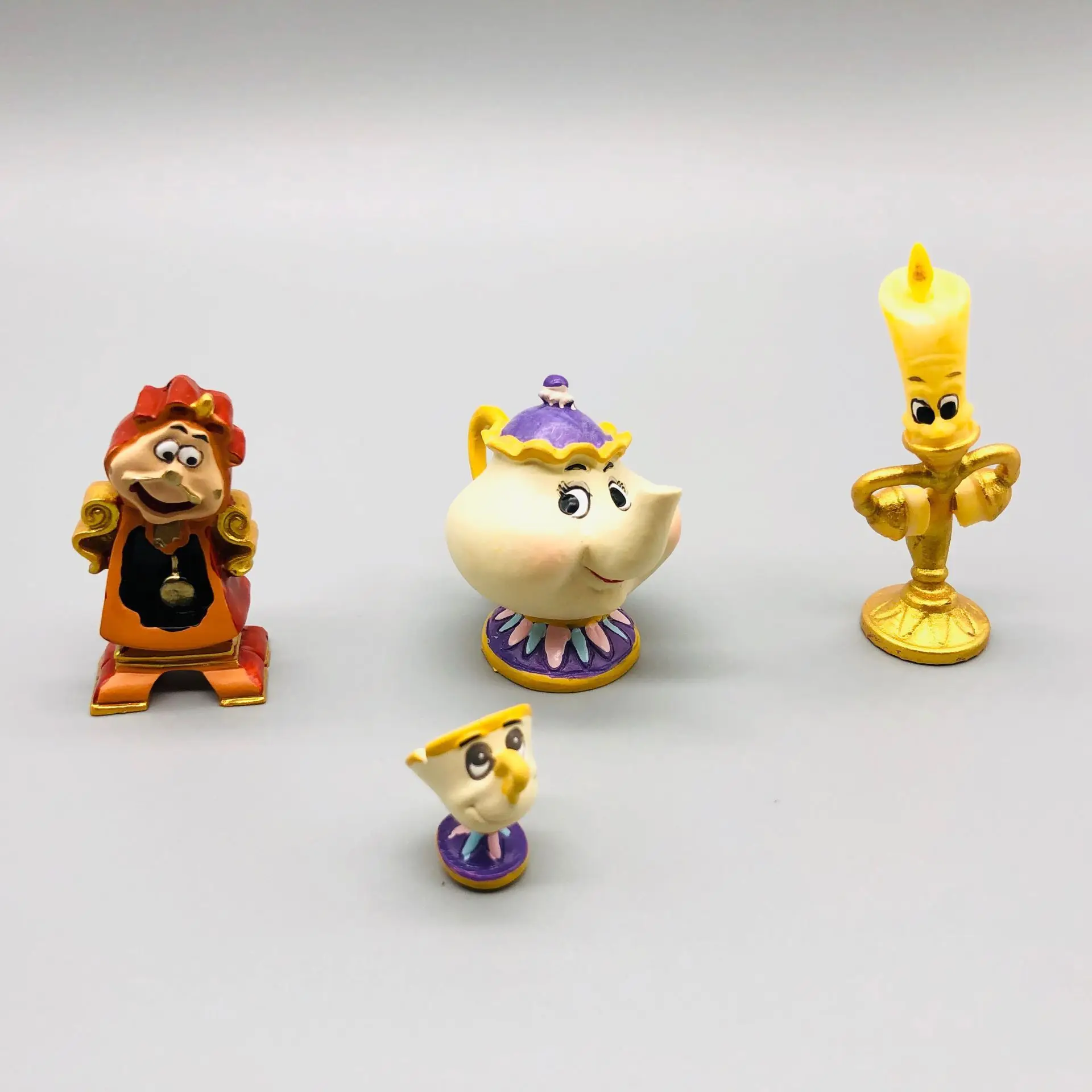 4Pcs Disney Anime Figure Movie Beauty And The Beast Cogsworth Mr Clock Miniature Collectible Decoration Figurine Toys Model Gift