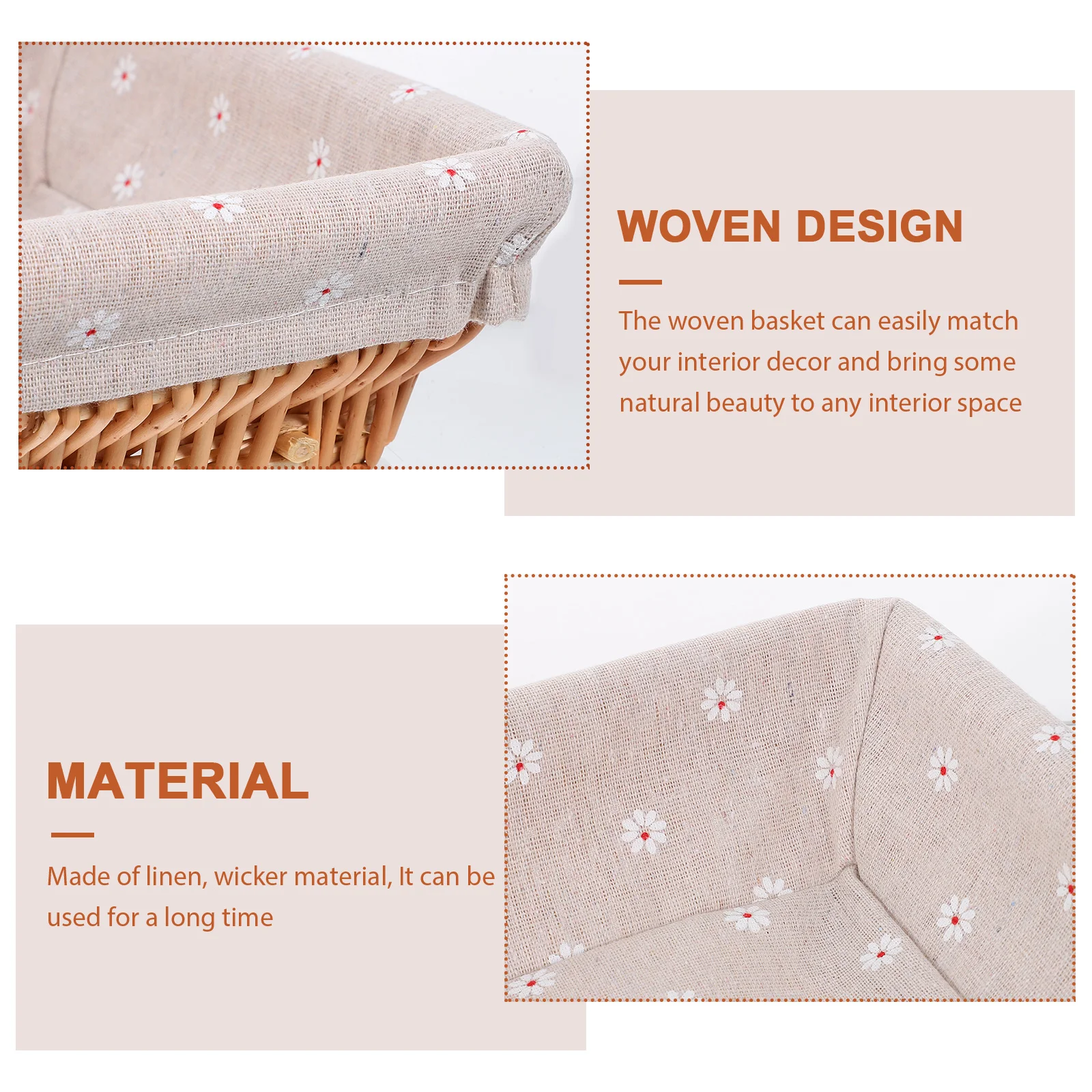 

Woven Storage Basket Fabric Lining for Fruits Snacks Bread Dried Decorative Baskets Home Restaurant Outdoor Picnic Use