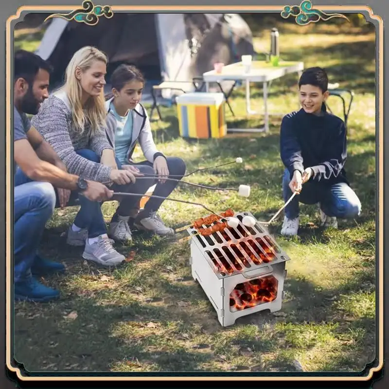 

Premium Collapsible-Campfire Stove Stainless Steel Charcoal Firewood Stove Detachable Multifunctional For Outdoor Pincnic