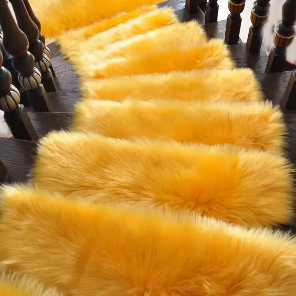 55x20cm Anti-slip Stair Mats Carpet Imitation Wool Fluffy Warm Floor Mats Soft Self-adhesive Steps Floor Mats For Home Bedroom