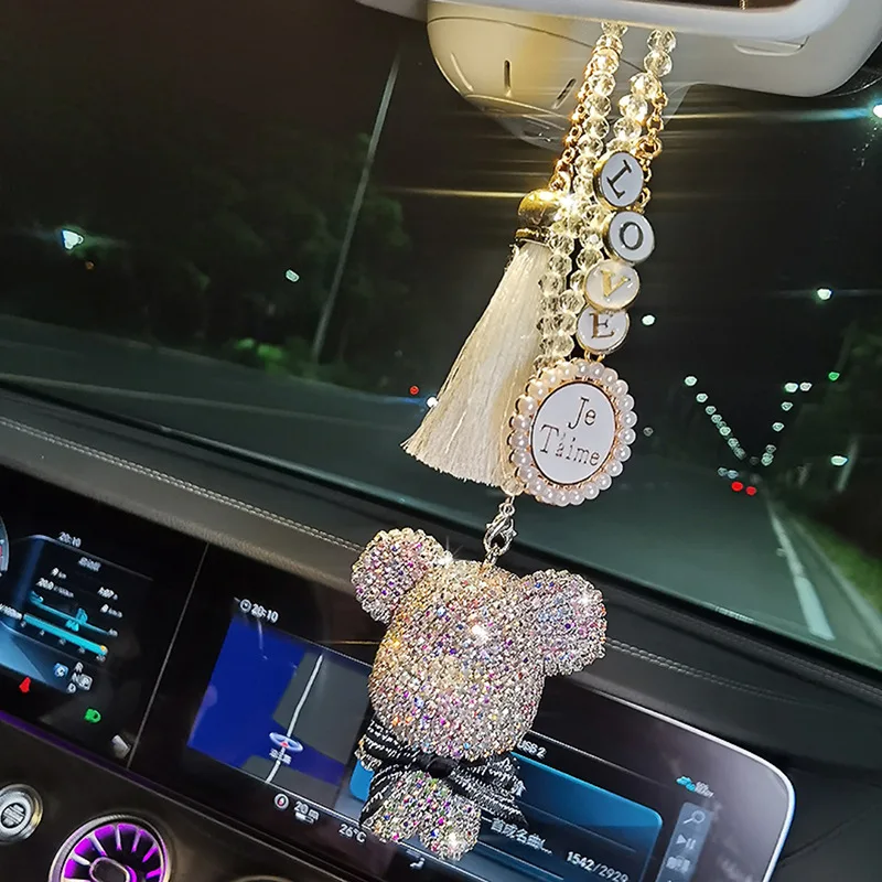 

Car Pendant Cute Diamond Inlaid Violent Bear Car Pendant Car Hanging Decoration Pendant High End Tassel Interior Decoration