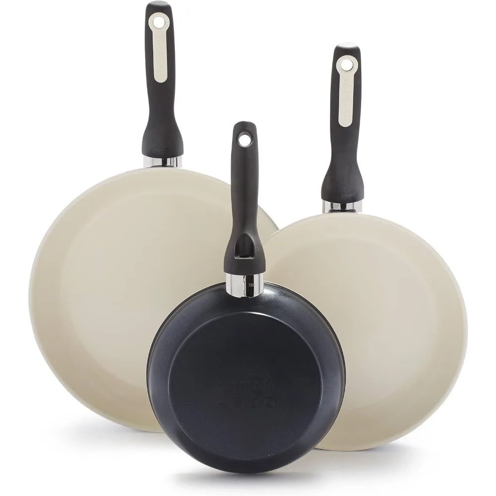 

Rio Hard Anodized Healthy Ceramic Nonstick, 7" 9.5" and 11" 3 Piece Frying Pan Skillet Set, Soft Grip Handle, PFAS-Free, Dishwa