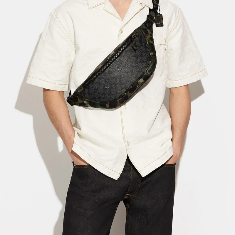 COACH Canvas With Pebbled Leather Sling Bag, Fanny Pack Large Men's Black C9730-A5F view 4