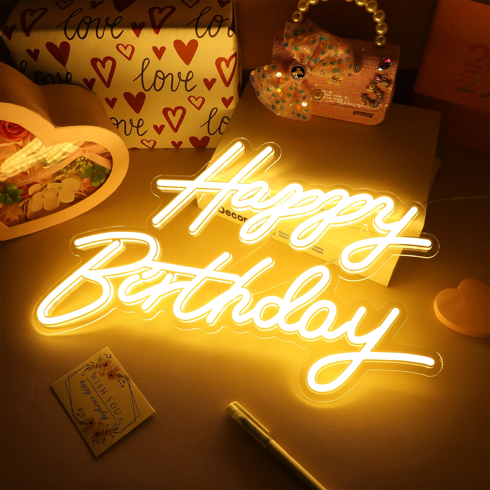 

Happy Birthday Neon Sign Usb Powered Led Light Up Letter Sign for Birthday Party ornament Birthday Celebration Neon Sign decor