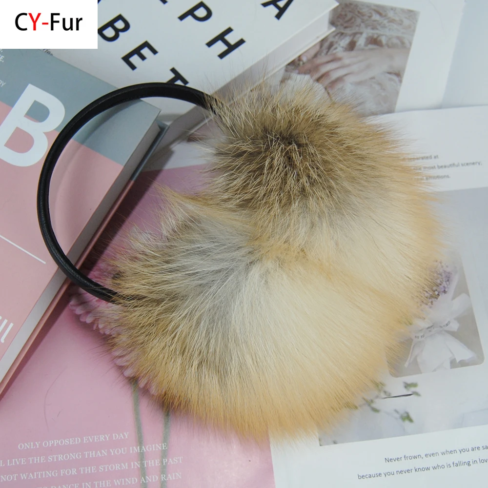 สไตล์ใหม่หรูหราสุภาพสตรี Fox FUR Earmuffs ผู้หญิงฤดูหนาว WARM Real Fox FUR Earmuffs สาว Earlap ขนาดใหญ่สุภาพสตรี Plush Earmuff