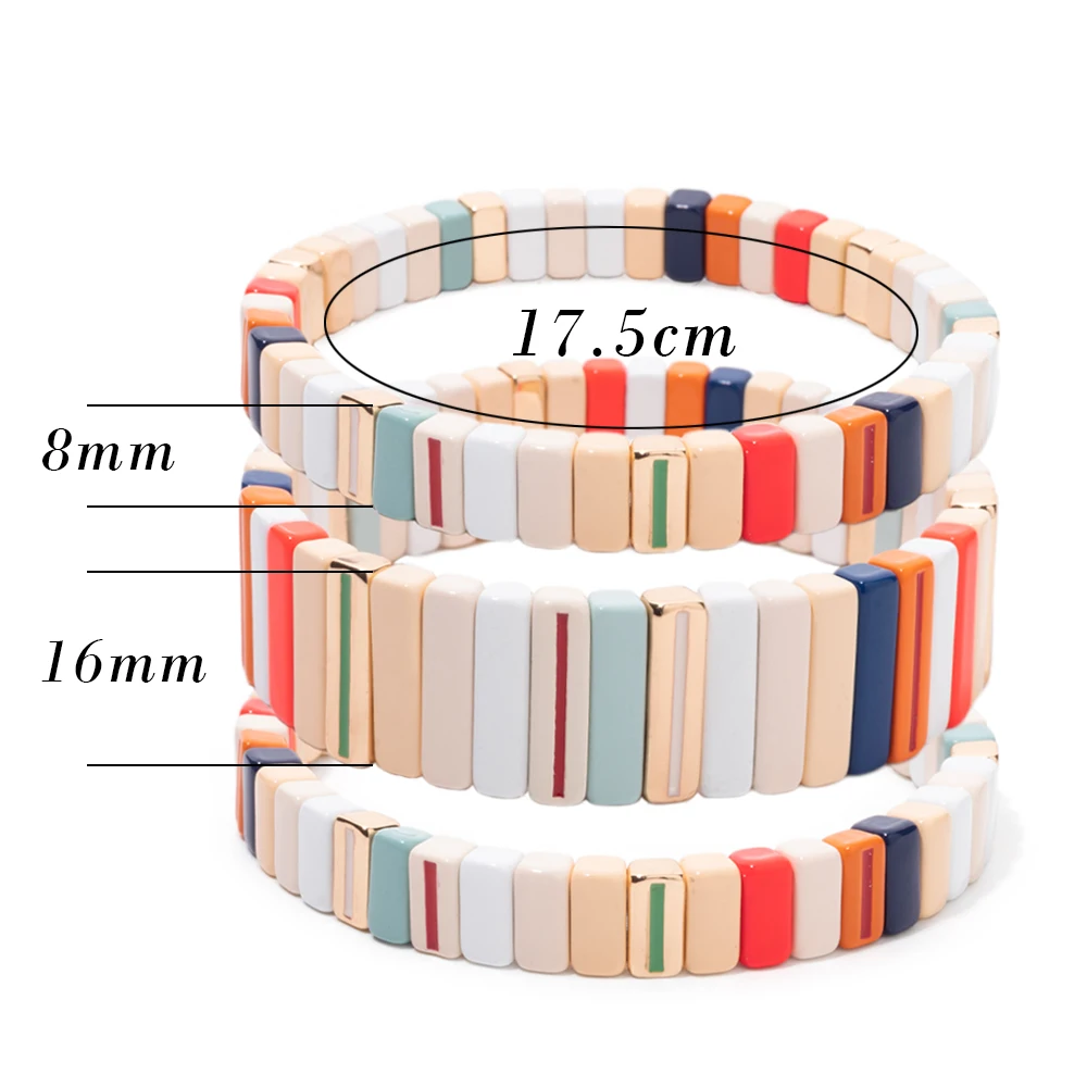 BEUTIFOR 2026 Enamel Cream Macron Colorful Bracelets For Women Wide Enamel Bohemian Color Elastic Bangle Wrist Accessory