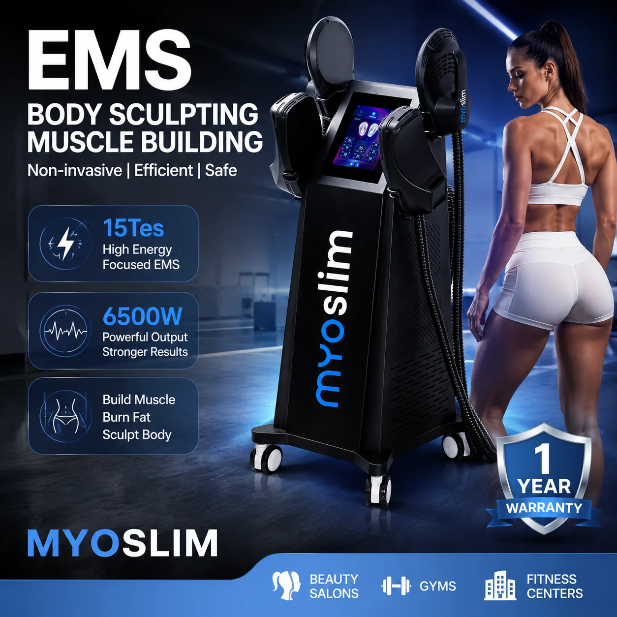 EMS Body Sculpting Machine MYOslim 15Tes 6500W Muscle Training Body Contouring Beauty Equipment for Spa Salon Gym Fitness Center