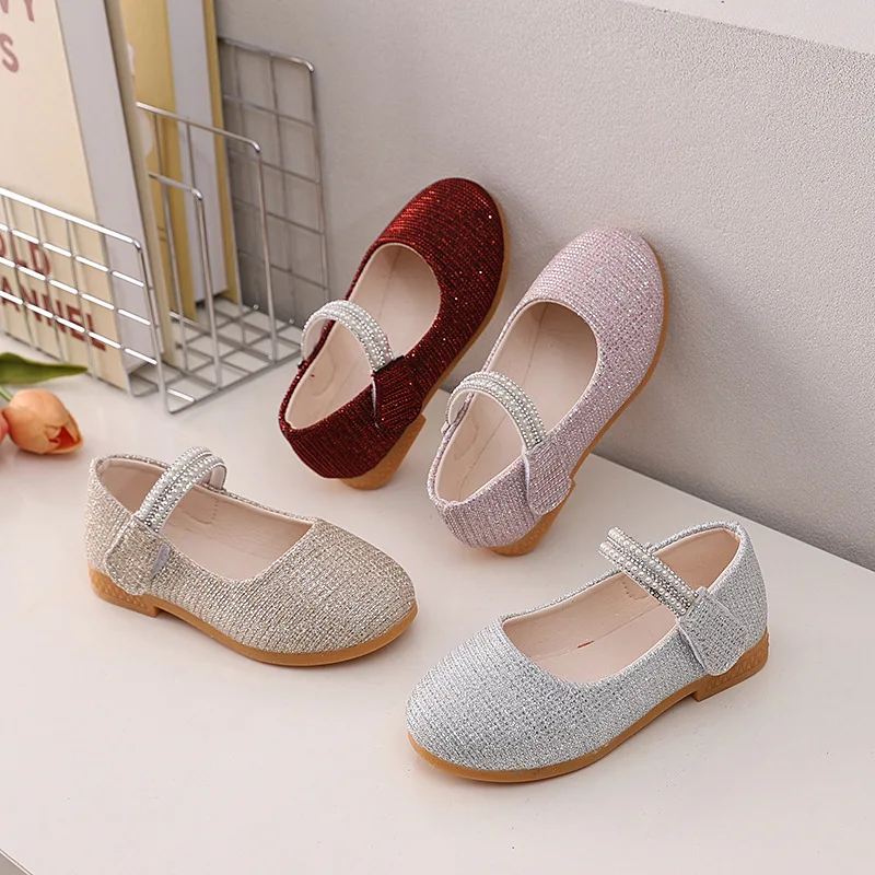 Autumn Girls Rhinestone Leather Shoes 2026 Spring Pearl Sequins Princess Shoes Soft Children Baby Toddler Single Shoes