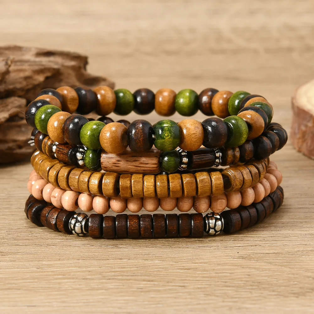 

Bohemia Ethnic Style Beaded Bracelets for men Vintage Multi Layer Nature Stone Wooden Beads Bracelets Gifts