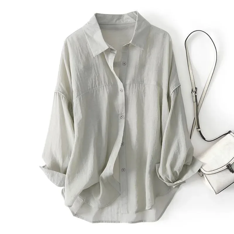 

Women's Korean Style Loose Breathable Long Sleeve Shirt Casual Button Down Sun Protection Blouse