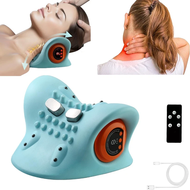 

4D Electric Neck Massager with Heat 26° Angle Cervical Traction Pillow Portable Shoulder Massager for Neck Shoulder Discomfort