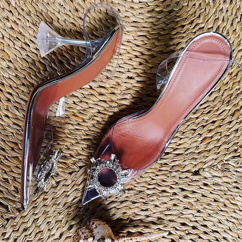 Transparent PVC Sandals Women Pointed Clear Crystal Cup High Heel Stilettos Sexy Pumps Summer Shoes Peep Toe Women Pumps Size 43