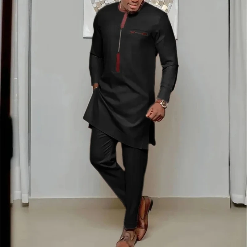 Men's luxury fashion casual Khaki print two-piece set