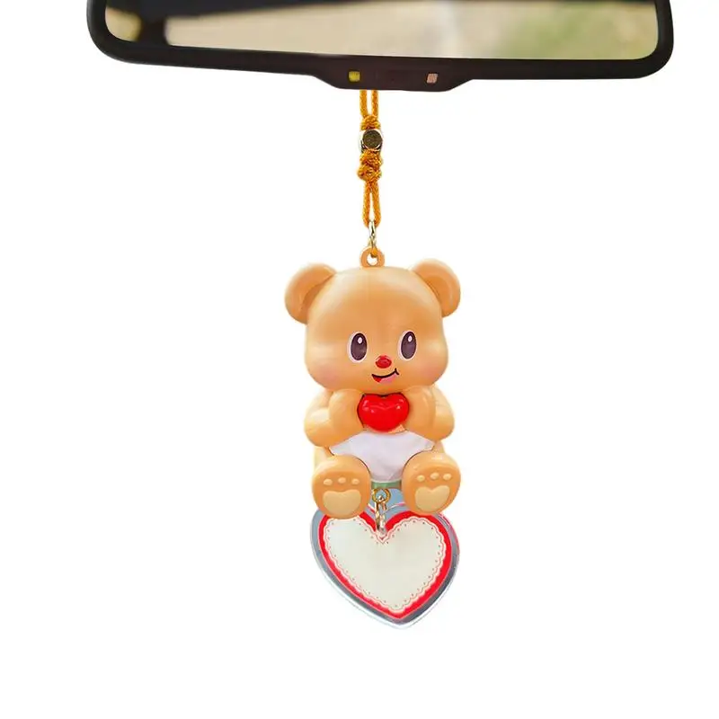 Bear Hangings Car Ornament Cute Bear Red Heart Doll Car Center Console Pendant Hangable Ornament Collectible Toys For SUV Sedan