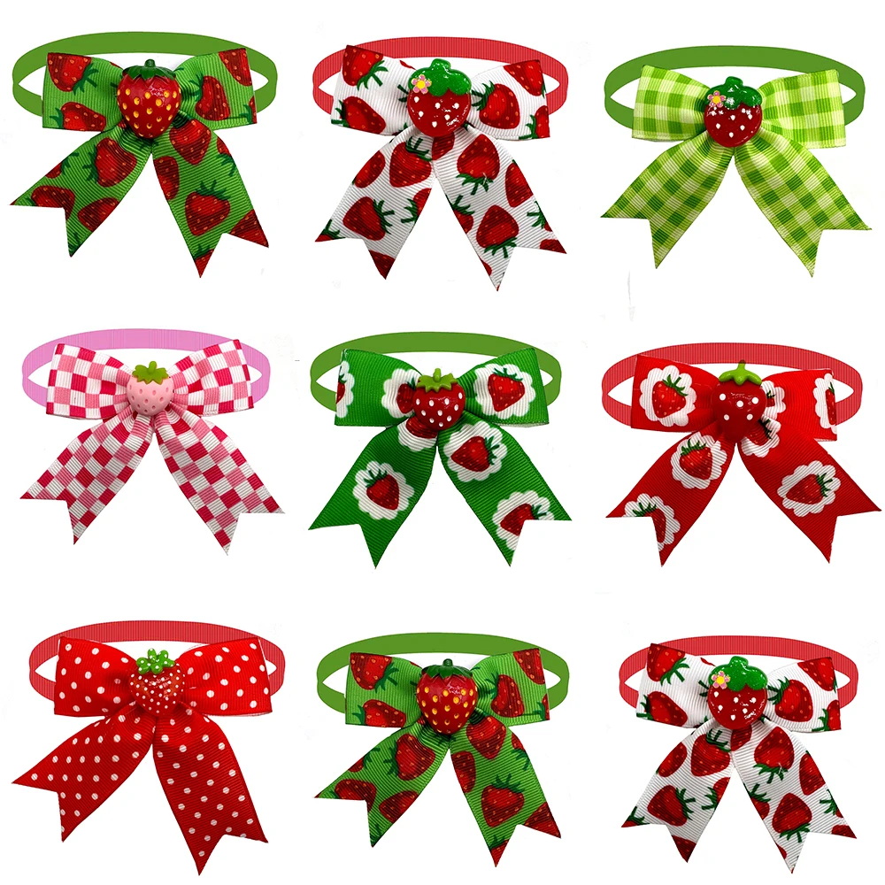 50pcs Handmade Pet Dog Bowties Cat Dogs Bow Ties Small Dog Collar Fruit Strawberry Holiday Grooming Neckties Bowtie Pet Supplies