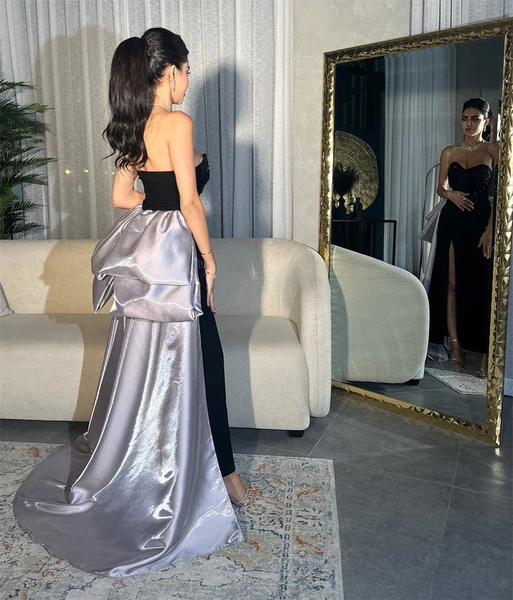 Customized Saudi Arabia Formal Evening Gown Strapless Column Anke Length Hi-Lo Stole Sequin Bespoke Occasion Dresses Prom Dress