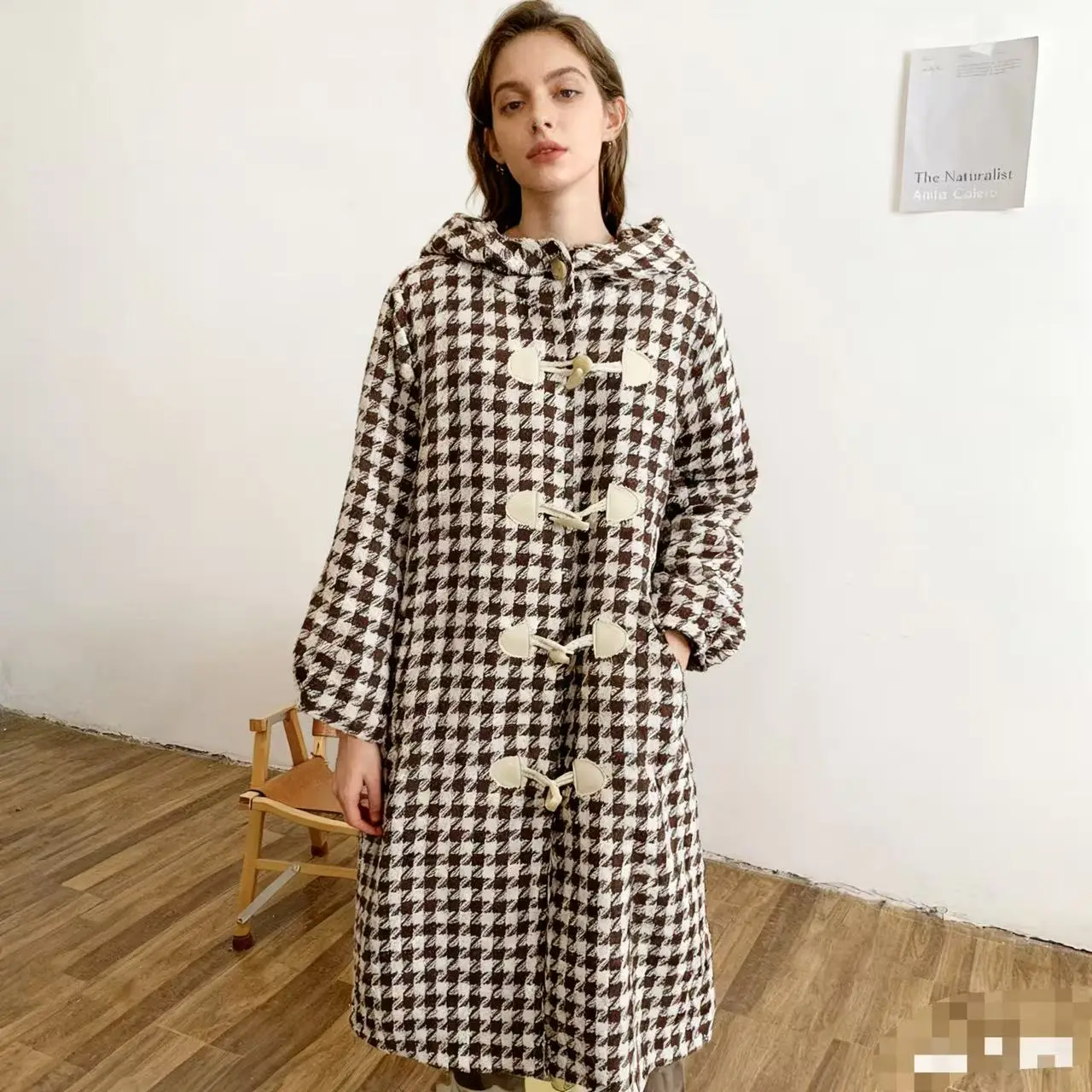 

Autumn Winter Plaid Horn Button Hat Long Coat Autumn Winter Plaid Horn Button Hat Long Coat