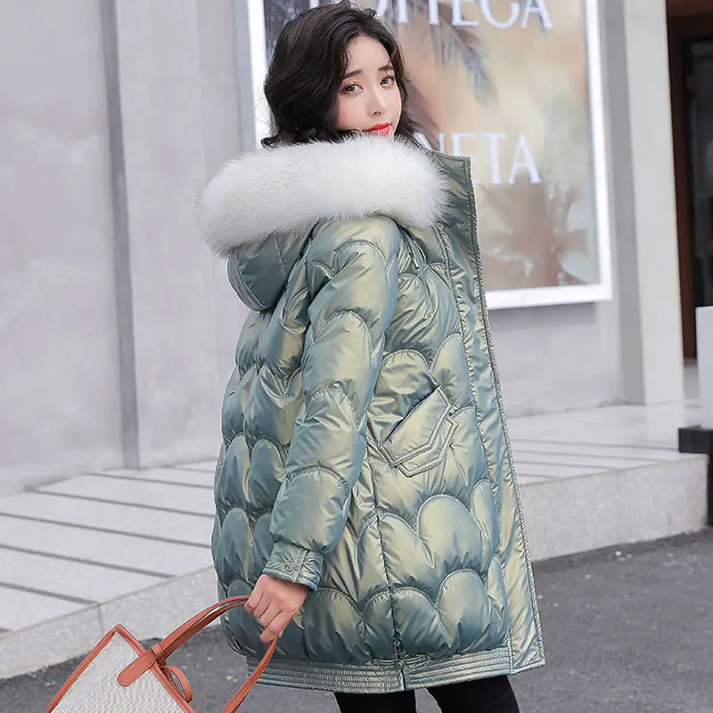 

Новая зимняя женская хлопковая куртка с капюшоном, глянцевая куртка большого размера