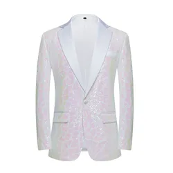 D1998 Men's triangle sequined suit jacket US size evening party performance clothing groom wedding best man dress