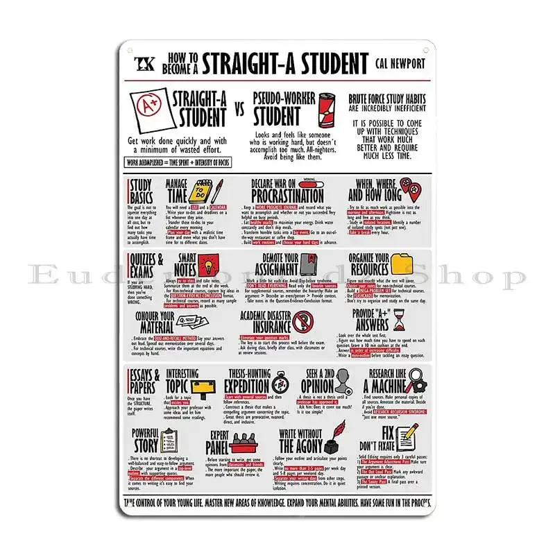 Livro visual como se tornar uma reta um estudante cal newport sinal de metal sala de estar design personalizado cartaz de sinal de lata