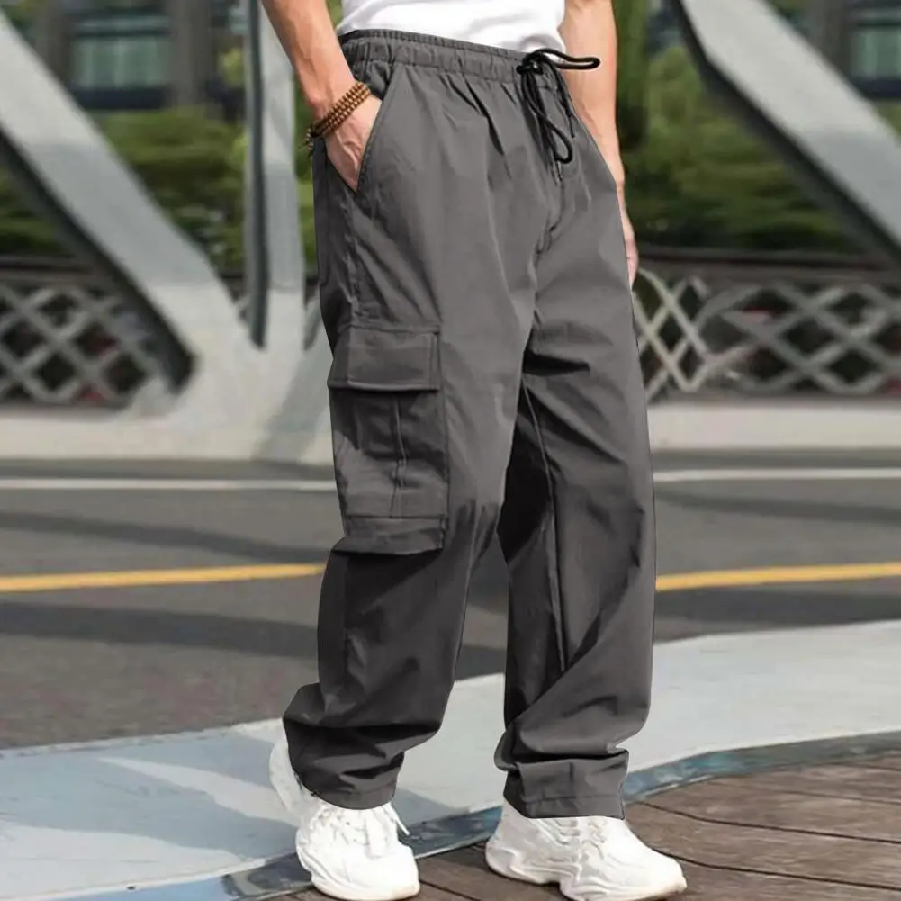 Ergonomic Design Pants Men's Elastic Waist Cargo Pants with Multi Pockets Straight Leg Sweatpants Stretchy Slacks for Street