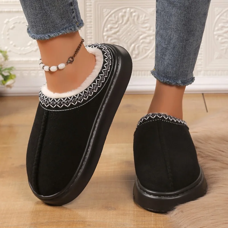 Winter 2025 New Cashmere Warm Thick Sole Heelless Covered Half Mop Cashmere Warm Uggs  Shoes  Slippers  Shoes for Women