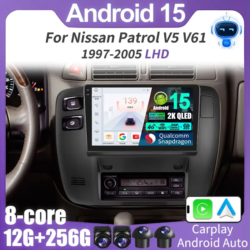 Android 15 Carplay Auto Radio para Nissan Patrol V 5 Y61 1997-2005 Multimedia Video Speler navegación Gps estéreo DSP BT
