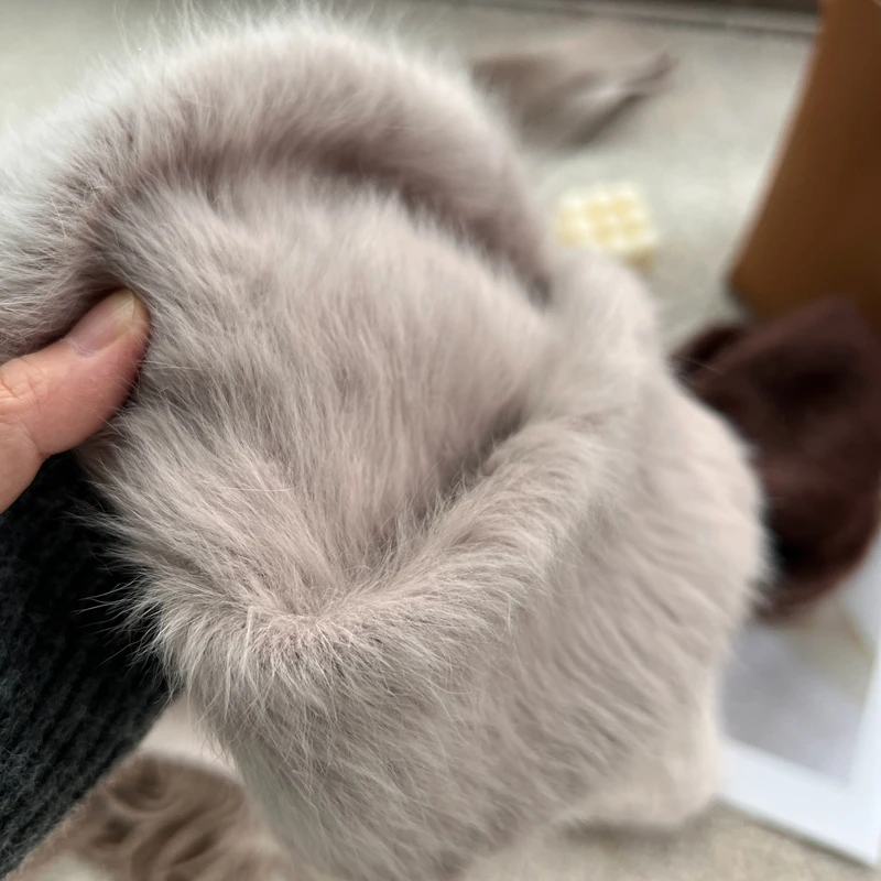 2023 neue Mode Kaninchen Fell Y2k Mützen für Frauen Weiche Warme Flauschigen Angola Winter Hut Weibliche Winddicht Motorhaube Hut Skullies Kappe – Detail 8