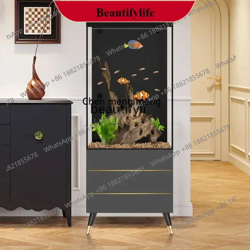 

G153 Fish tank living room, square tank bottom cabinet back filter ultra-white glass goldfish tank floor-to-ceiling household