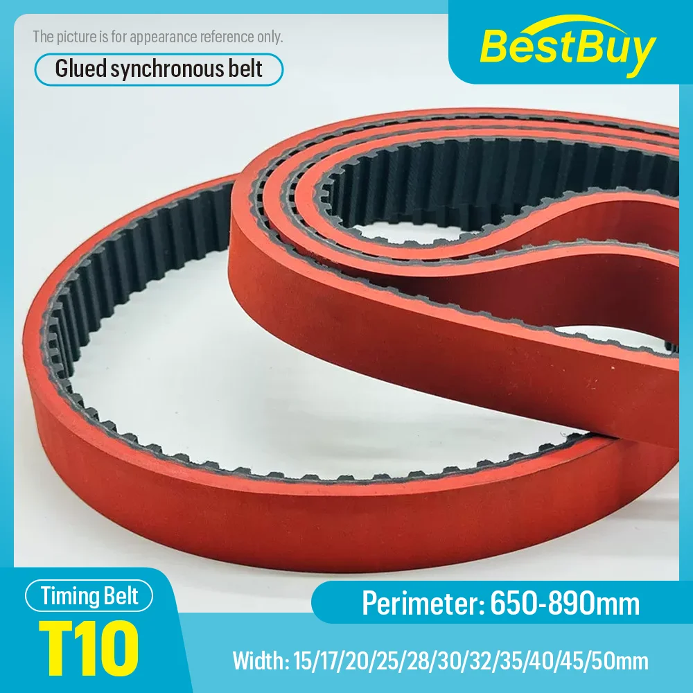 T10-Timing Belt Factory Direct 650-890mm Red Rubber For VFFS Packing Machine Heat Resistant Ended Food Grade Synchronous Belt