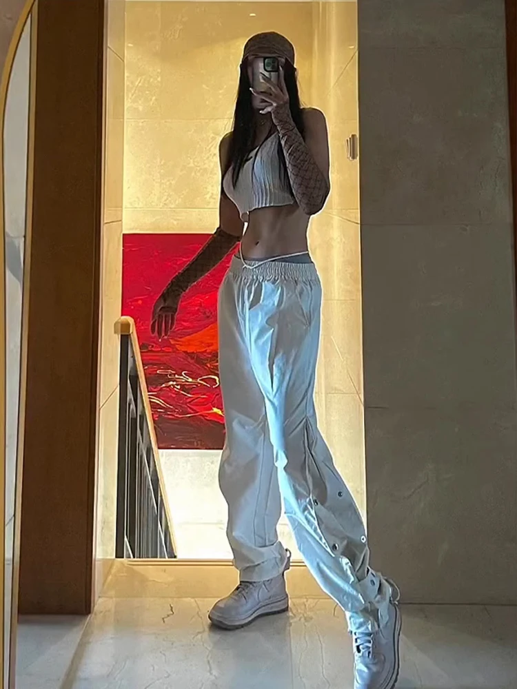 

Thiened Fce Winter Work Pants Men's American High Street Sle Button Detail Cargo Trousers Straight Leg Casual Pants