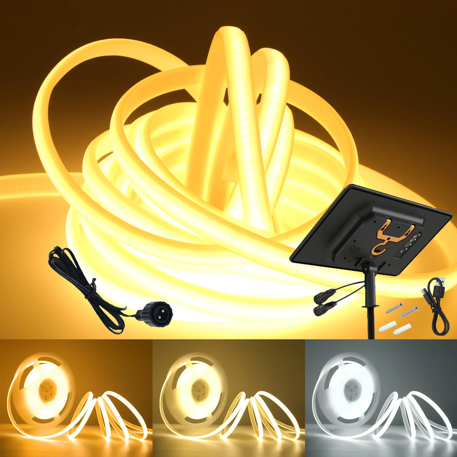 fita-de-luz-neon-led-cob-solar-24v-a-prova-d'Agua-1m-2m-3m-5m-10m-branco-quente-natural-320-leds-fita-adesiva-flexivel-para-iluminacao-de-jardim