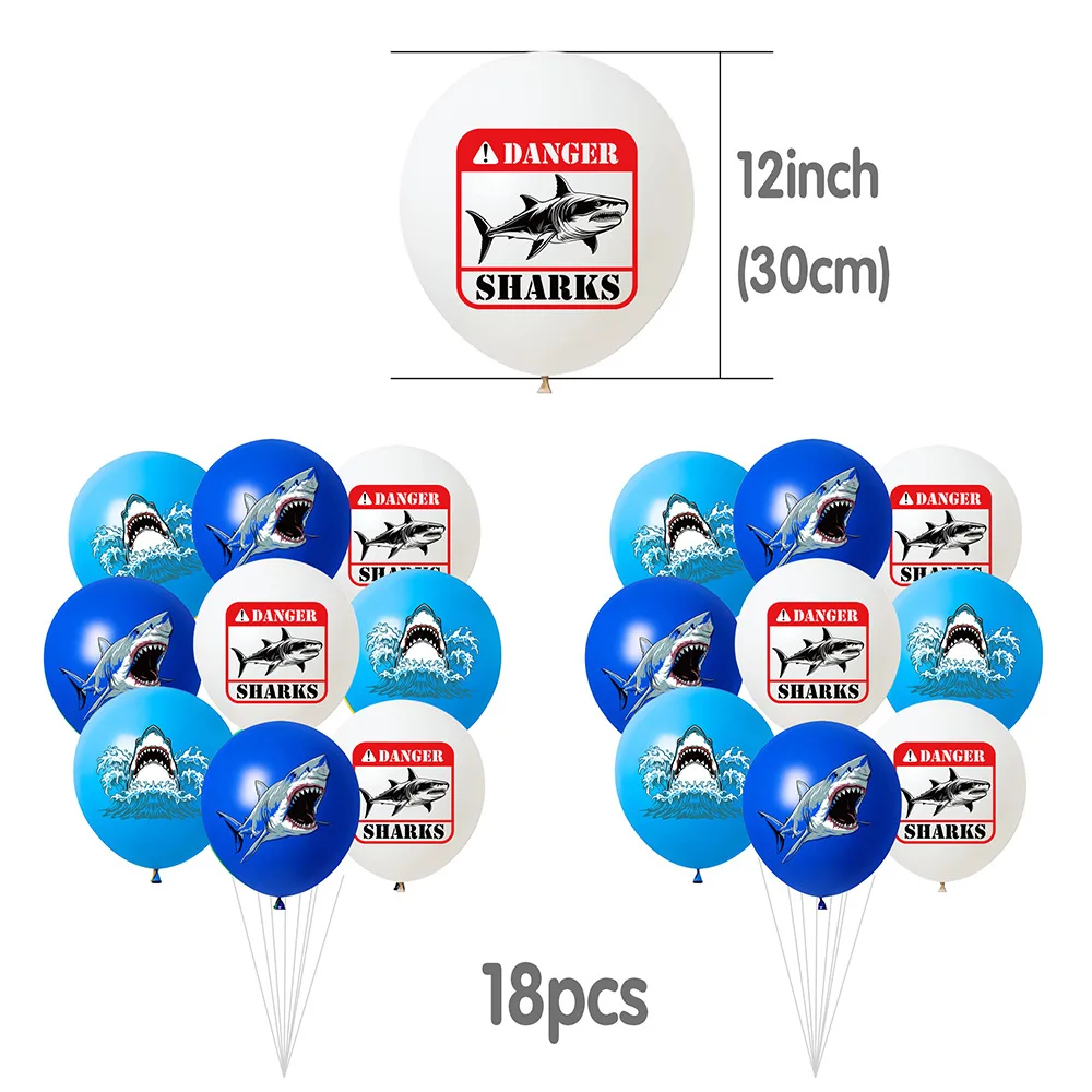 Set di compleanno di palloncini per topper per torta con decorazioni per feste a tema squalo