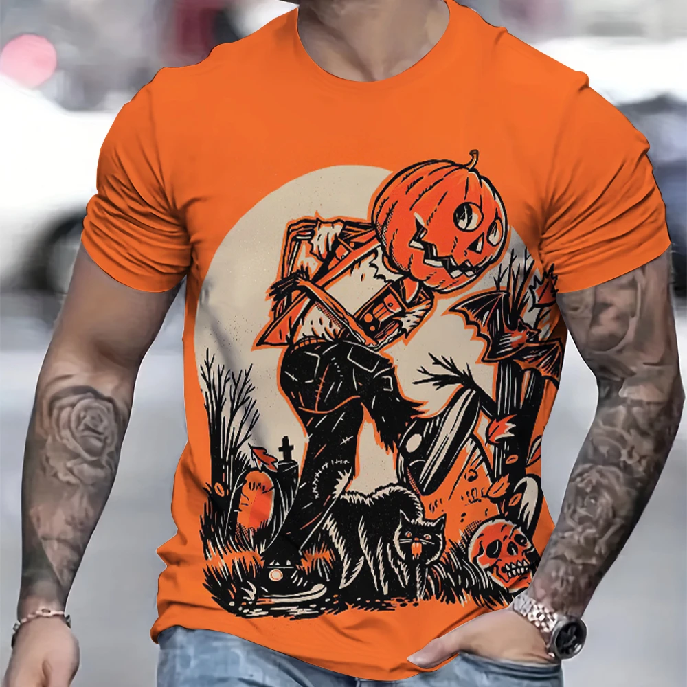 Halloween T Shirt For Men Horror Pumpkin 3D Print Short Sleeve Tops Casual O-neck Tees Men's Clothes Oversized T-Shirt Pullover