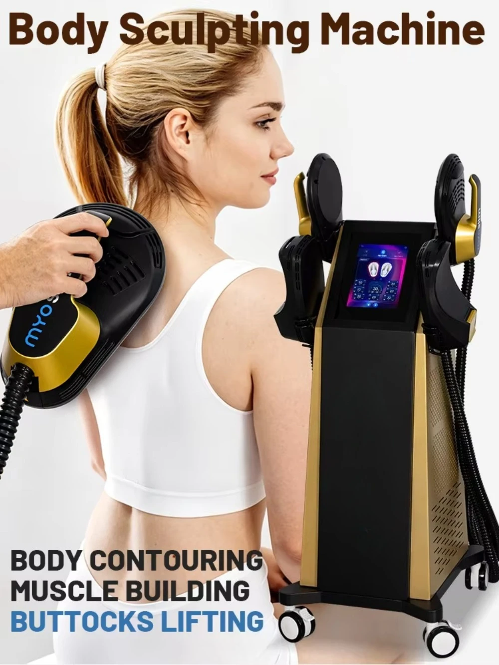 EMS Muscle Sculpting Machine, 4-Handle Professional Body Slimming Device,  Fitness Equipment, Electric Muscle Stimulator