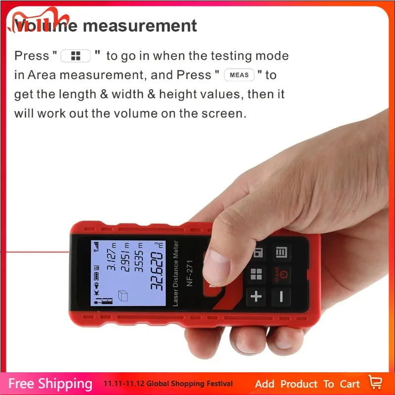 

Noyafa NF-271 Laser Distance Meter 40M 80M Rangefinder Tape Range Finder Measure Device Digital Ruler Test Tool