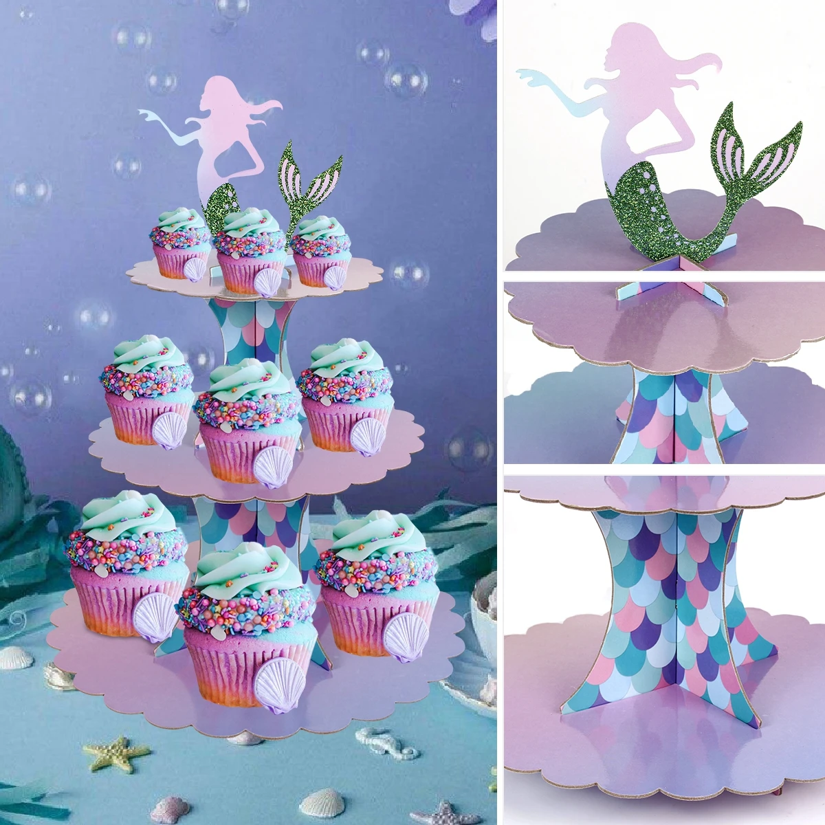 Supporto per Cupcake a coda di sirena sotto il mare forniture per feste di compleanno con sirenetta decorazioni per feste di compleanno di nozze