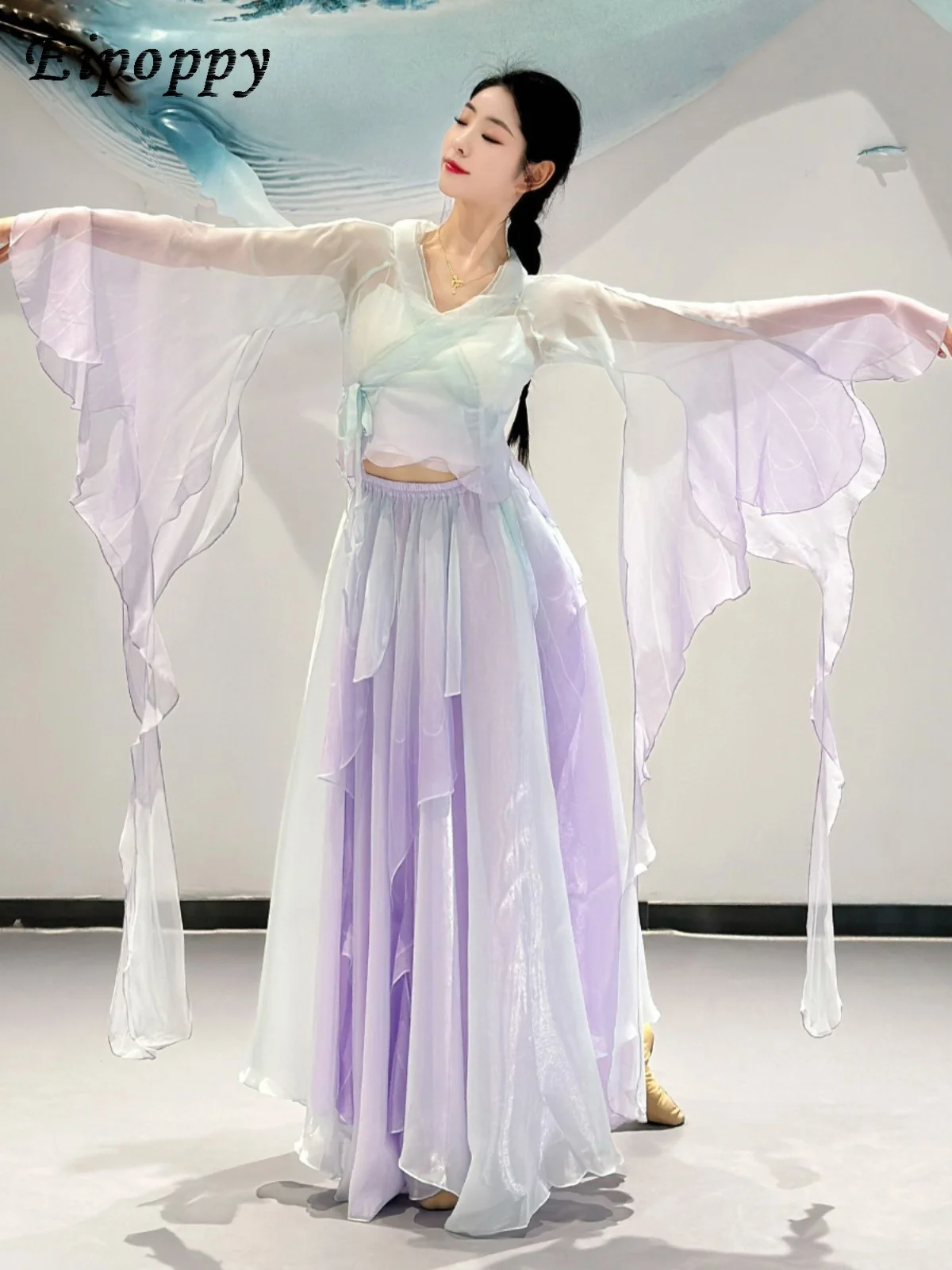 Classical dance elegant dance costume purple butterfly gradient gauze dress