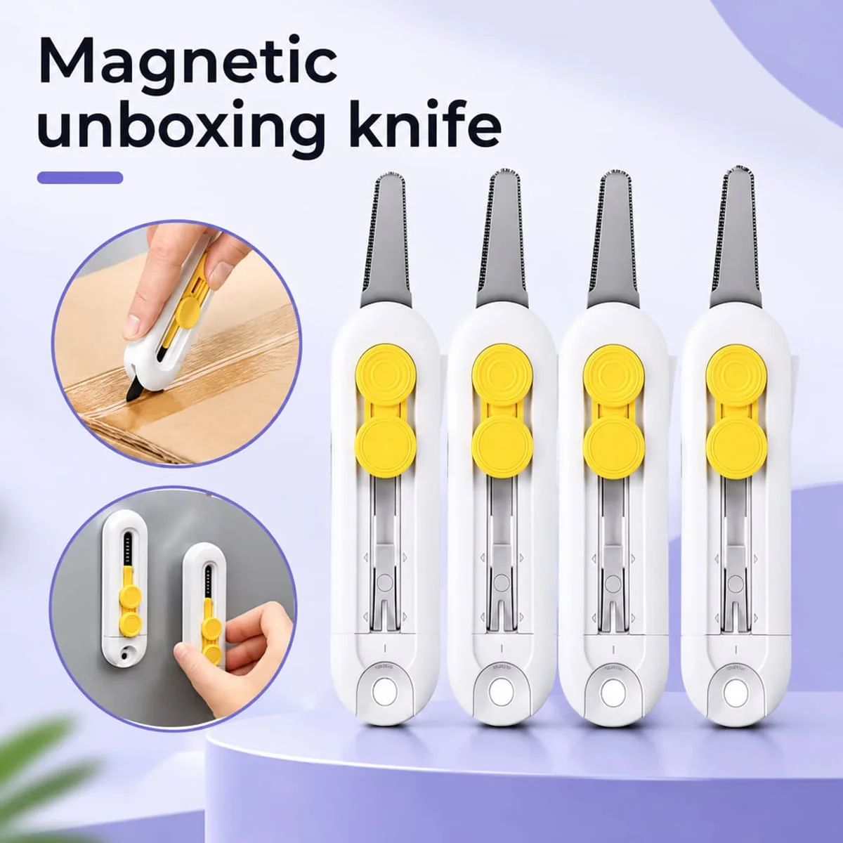 Magnetic Box Cutter Mini Utility Knife with Retractable Blade Adjustable Magnetic Design for Office Mail and Package Opening